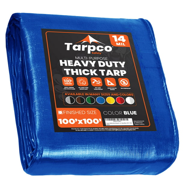 Blue 20′ X 30′ Rip and Tear Proof Tarpco Safety Extra Heavy Duty Tarp Cover Poly Tarpaulin with Reinforced Edges for Roof Boat UV Resistant Pool Cover Waterproof Camping Patio